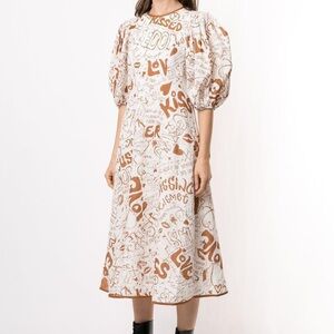 ZIMMERMANN LINEN DAY MIDI DRESS TAN GRAFFITI